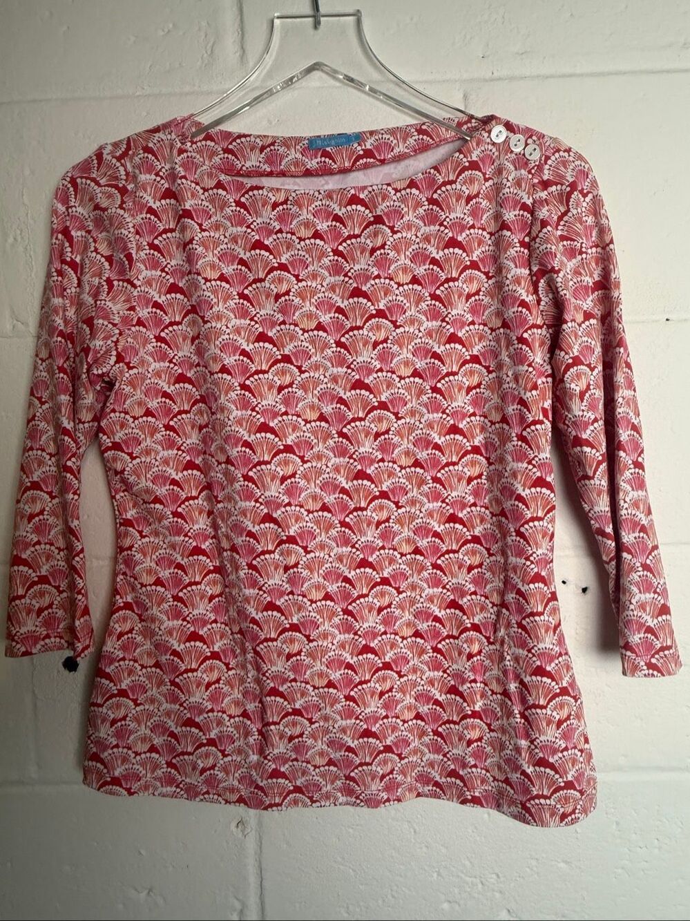 J.McLaughlin Catalina Knit Women’s S Red Pink Fan Print 3/4 Sleeve Top